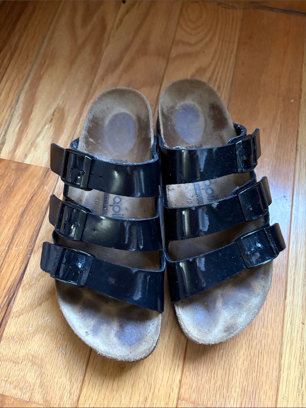 Papillio Black Patent Triple-Strap Sandals